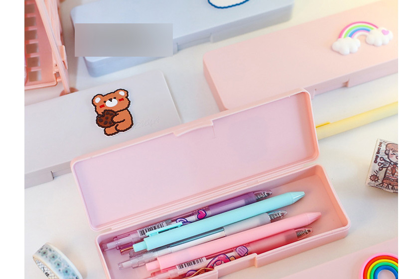 Fashion Pink-rainbow Emoji Cartoon Rectangular Stationery Box,Pencil Case/Paper Bags