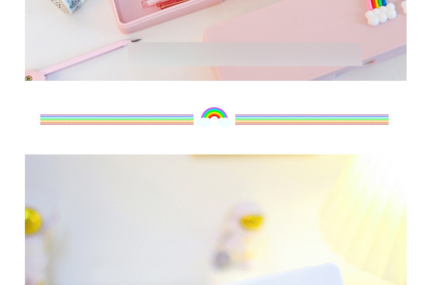 Fashion Pink-rainbow Emoji Cartoon Rectangular Stationery Box,Pencil Case/Paper Bags