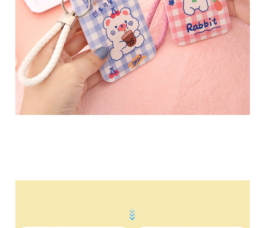 Fashion Milk Tea Bear Cartoon Printing Braided Hand Rope Push Card Holder,Other Creative Stationery