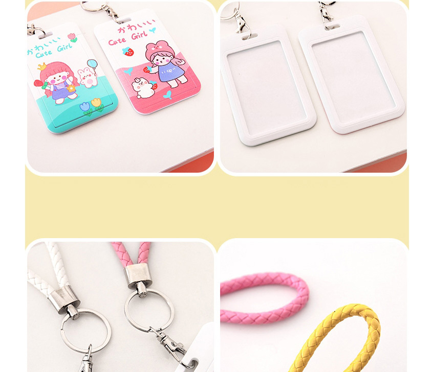 Fashion Bubble Bear Cartoon Printing Braided Hand Rope Push Card Holder,Other Creative Stationery