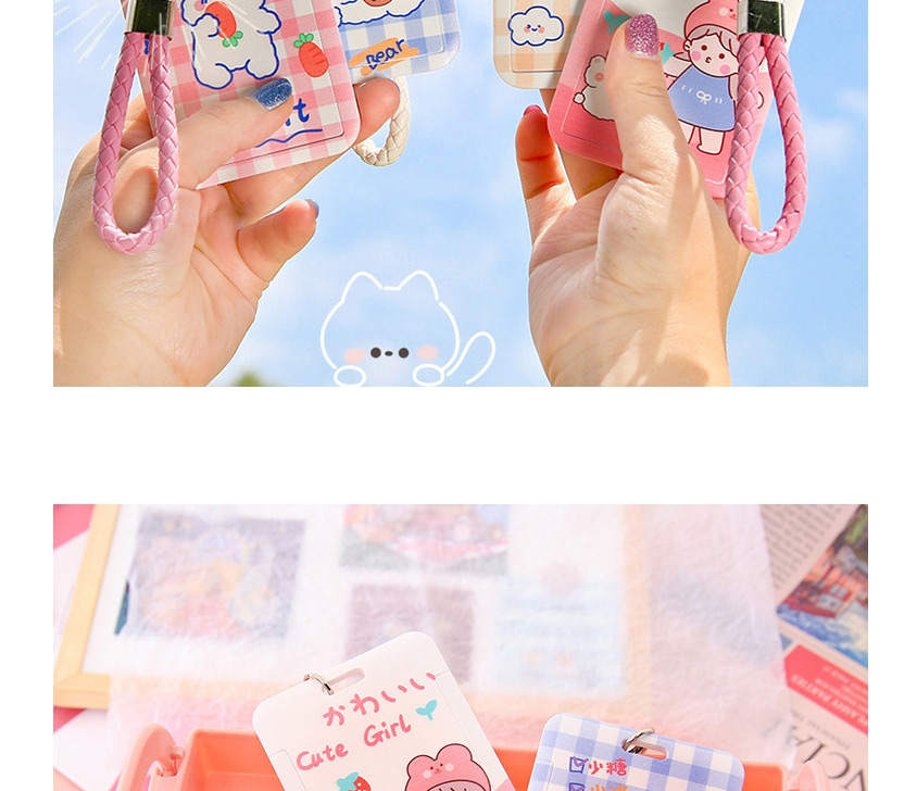 Fashion Milk Tea Bear Cartoon Printing Braided Hand Rope Push Card Holder,Other Creative Stationery
