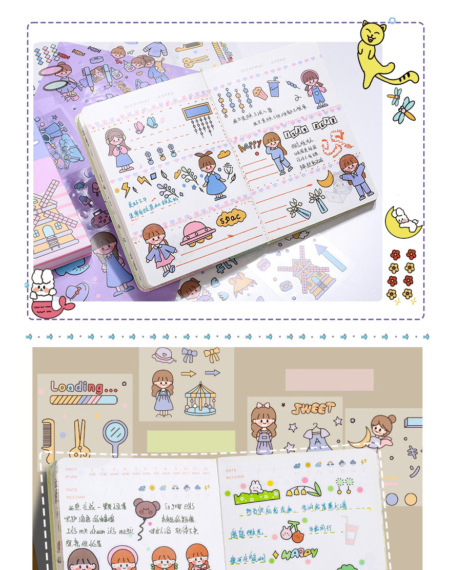 Fashion Girl Party Hand Account Gift Box Cartoon Stickers Set 100 Sheets,Stickers/Tape