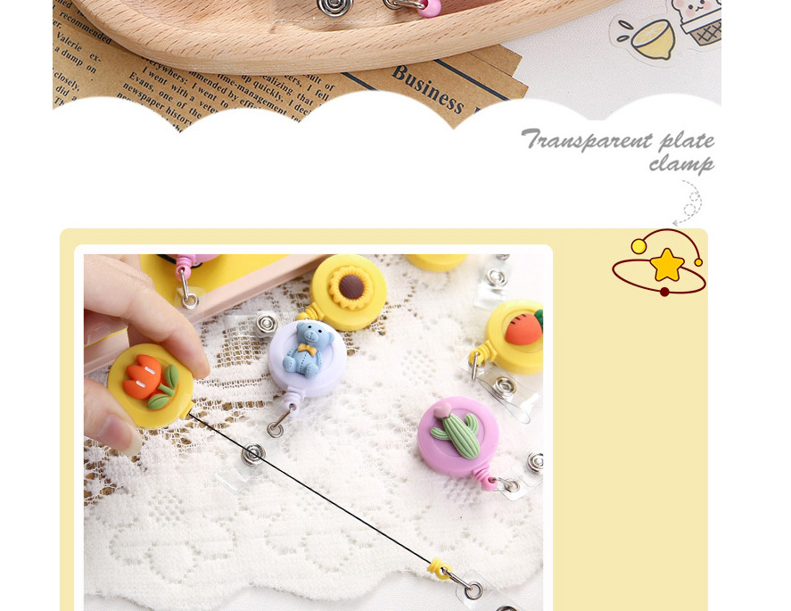 Fashion Peach Resin Round Cartoon Badge Retractable Buckle,Other Creative Stationery
