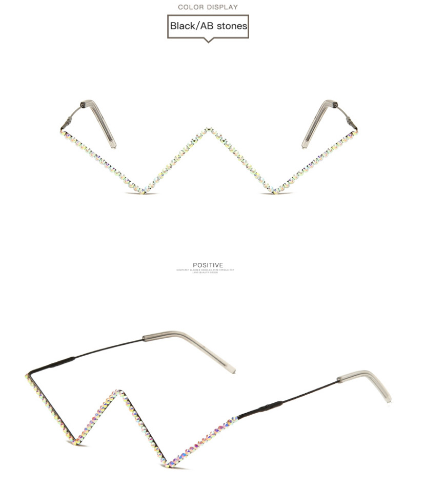 Fashion Black Frame Ab Diamond Diamond W-shaped Glasses Frame,Women Sunglasses