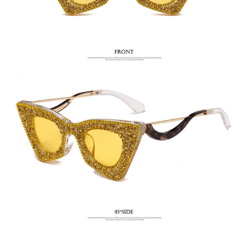 Fashion Black And White Diamond Fancy Diamond Cat Eye Sunglasses,Women Sunglasses