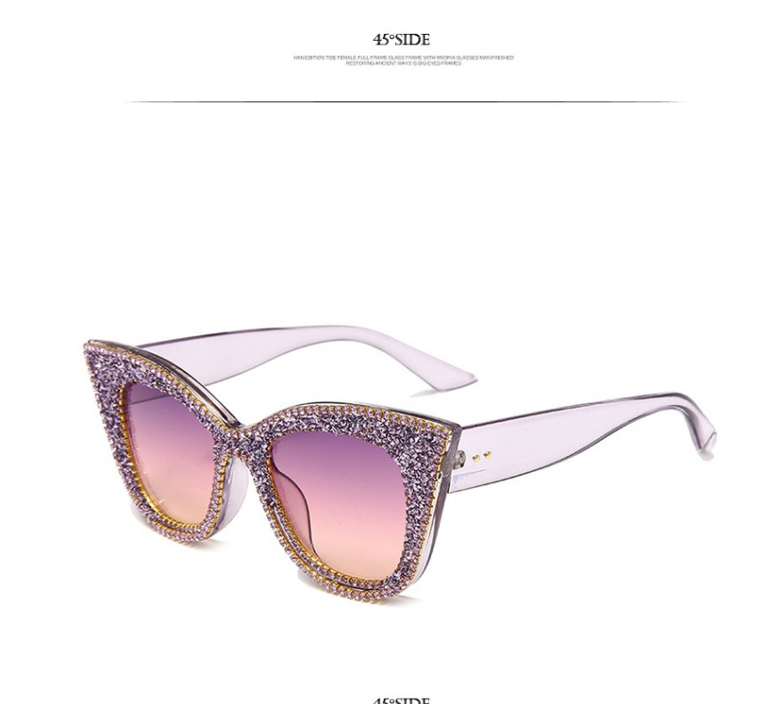 Fashion Violet Rhinestone Cat Eye Large Frame Wide Leg Sunshade Mirror,Women Sunglasses