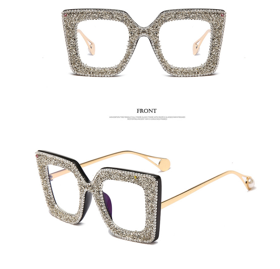 Fashion Black Diamond Metal Diamond-studded Large-frame Sunglasses,Women Sunglasses