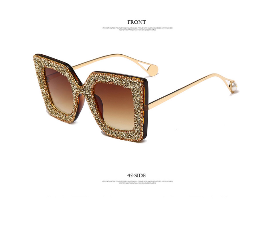 Fashion Black Diamond Metal Diamond-studded Large-frame Sunglasses,Women Sunglasses