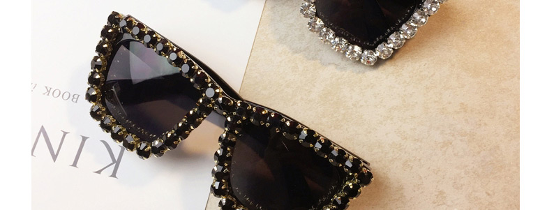 Fashion Black Diamond Heavy Metal Diamond Square Sunglasses,Women Sunglasses