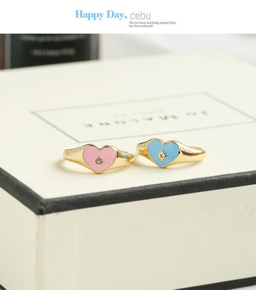 Fashion Pink Copper Inlaid Zircon Drop Oil Love Heart Ring,Rings