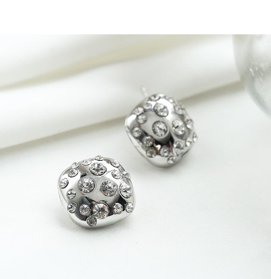 Fashion Silver Alloy Diamond Square Earrings,Stud Earrings
