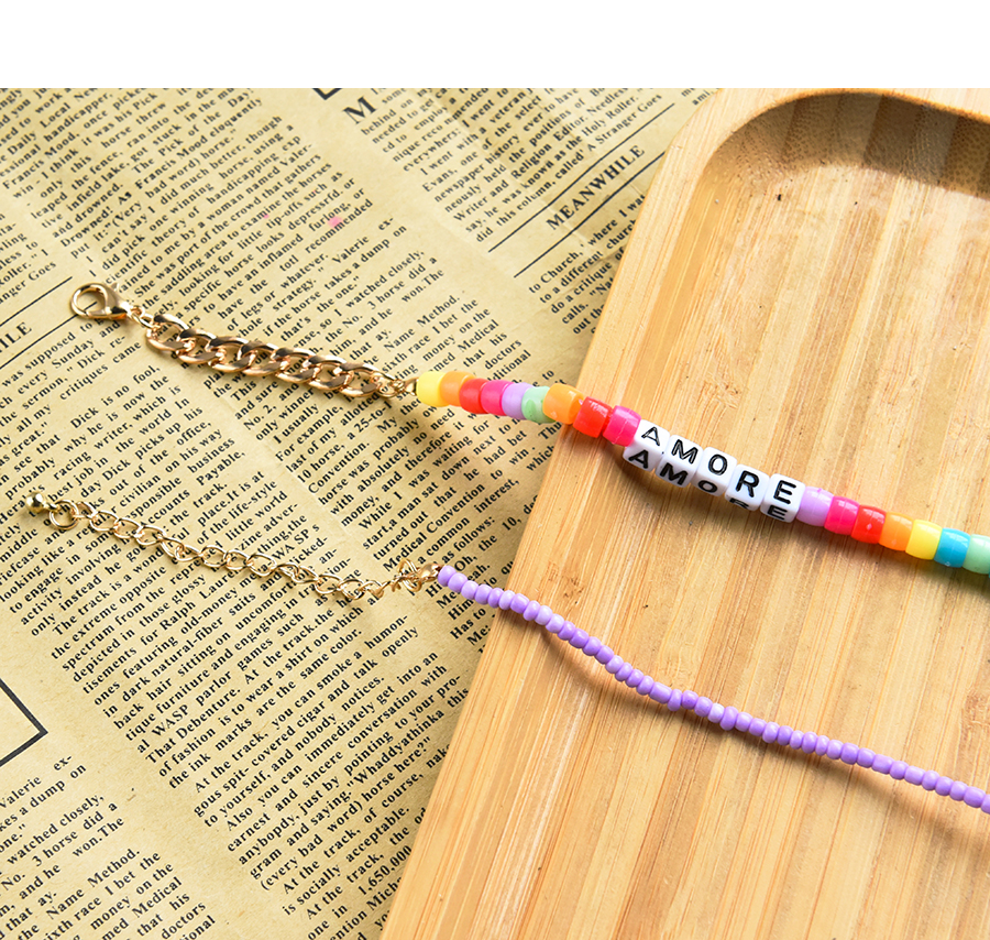 Fashion Color Resin Rice Bead Letter Double Necklace,Multi Strand Necklaces