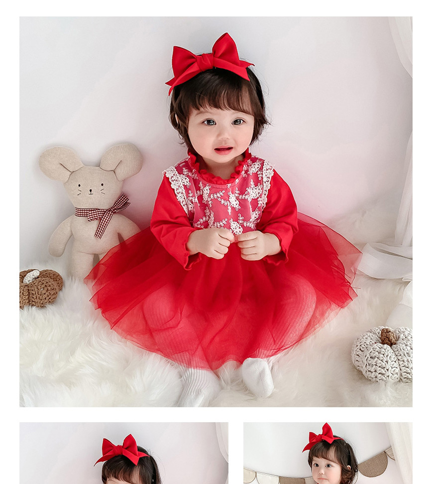 Fashion Red Baby Lace Floret One-piece Dress,Kids Clothing