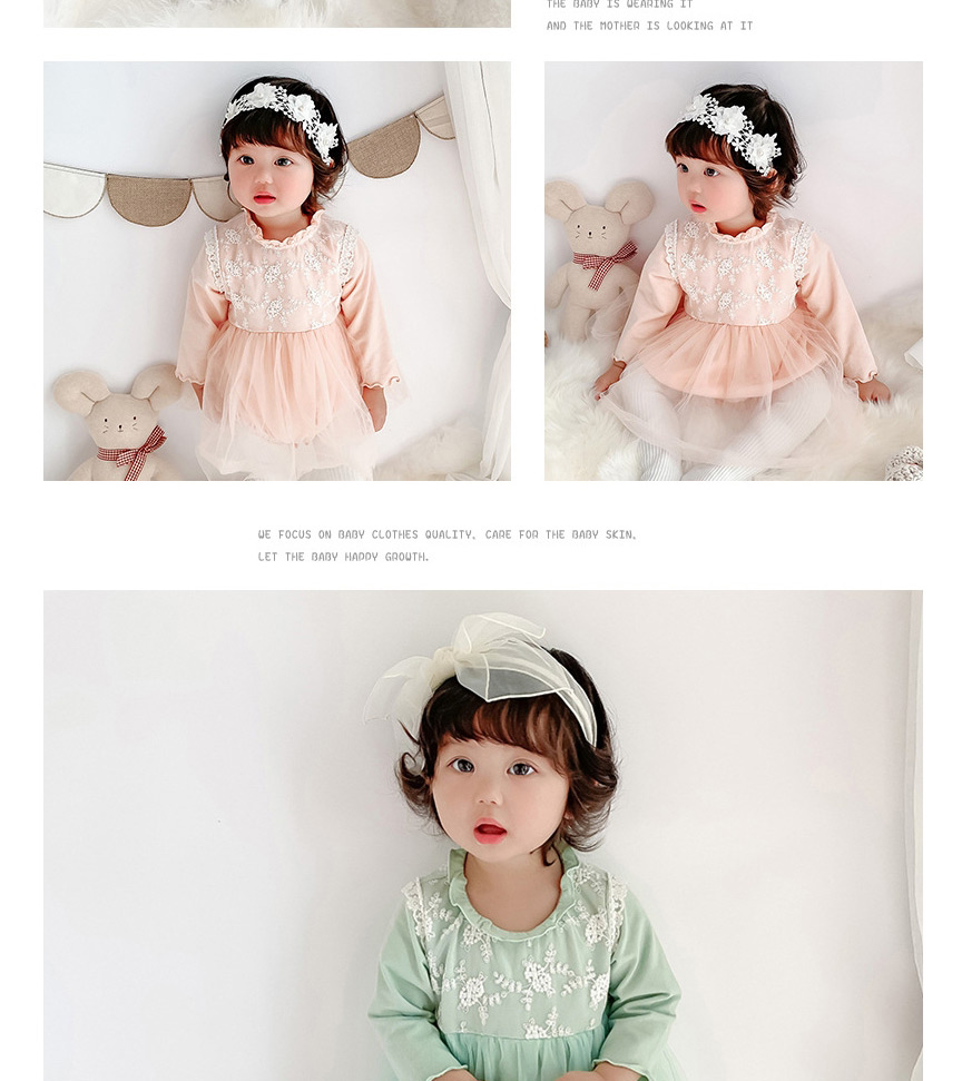 Fashion Green Baby Lace Floret One-piece Dress,Kids Clothing