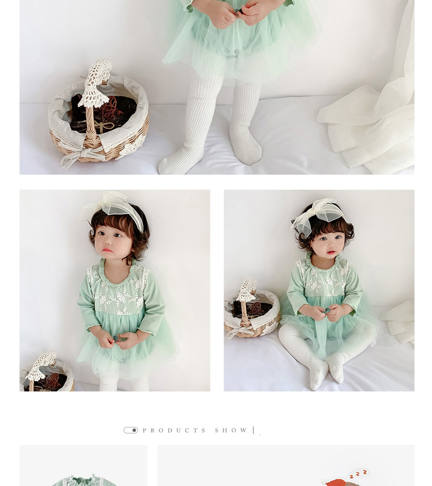 Fashion Green Baby Lace Floret One-piece Dress,Kids Clothing