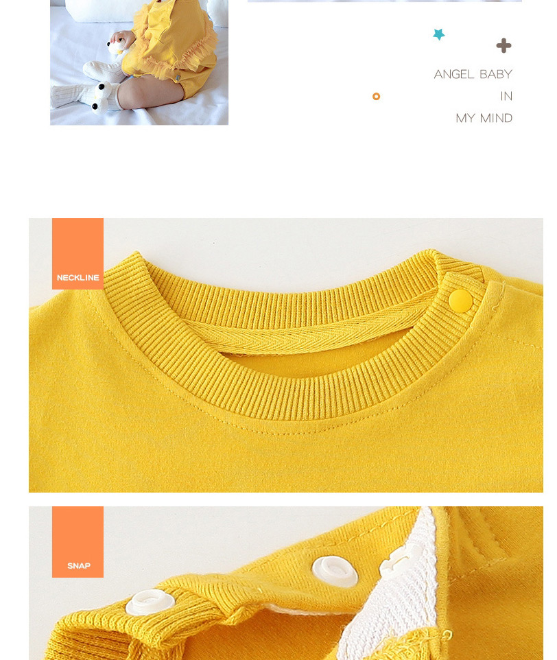 Fashion Yellow Round Neck Baby Onesies,Kids Clothing