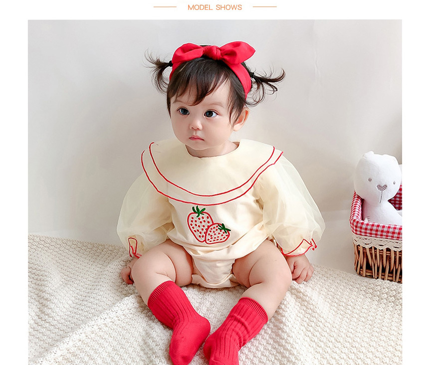 Fashion Apricot Strawberry Embroidery Doll Collar Bag Fart,Kids Clothing