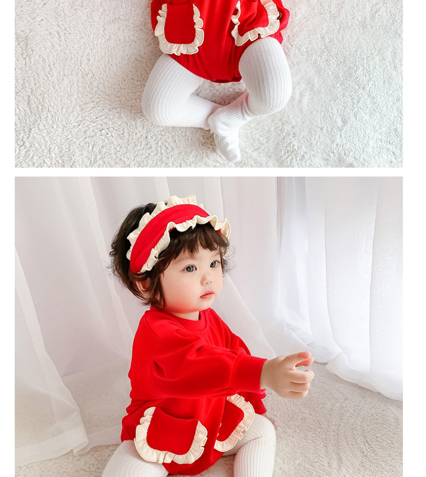 Fashion Red Long-sleeved Big Pocket Baby Bodysuit,Kids Clothing