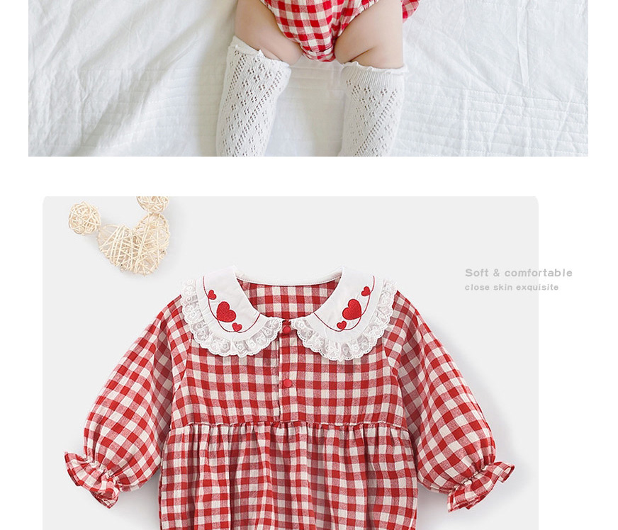 Fashion Red Grid Love Grid Baby One-piece,Kids Clothing