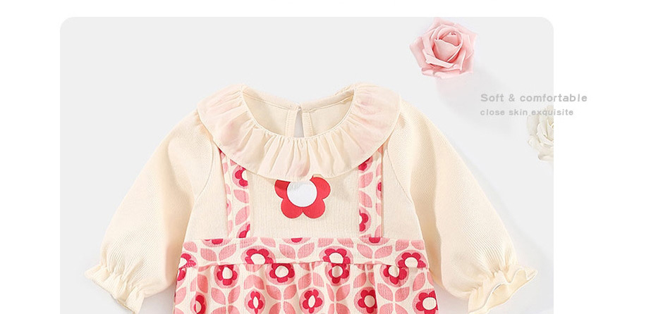 Fashion Apricot Small Flower Lapel Fake Two-piece Baby Jumpsuit With Sling,Kids Clothing