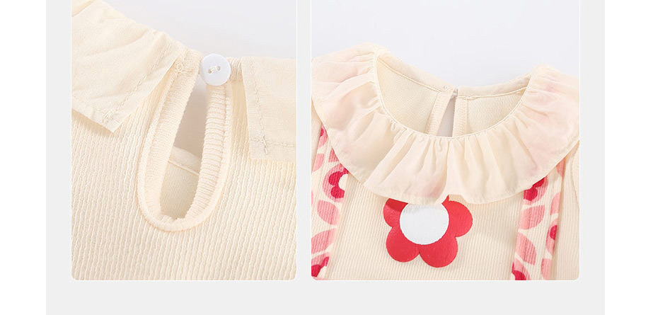 Fashion Apricot Small Flower Lapel Fake Two-piece Baby Jumpsuit With Sling,Kids Clothing