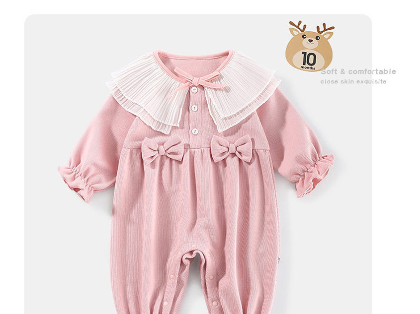 Fashion Pink Lace Round Neck Bow Baby Jumpsuit,Kids Clothing