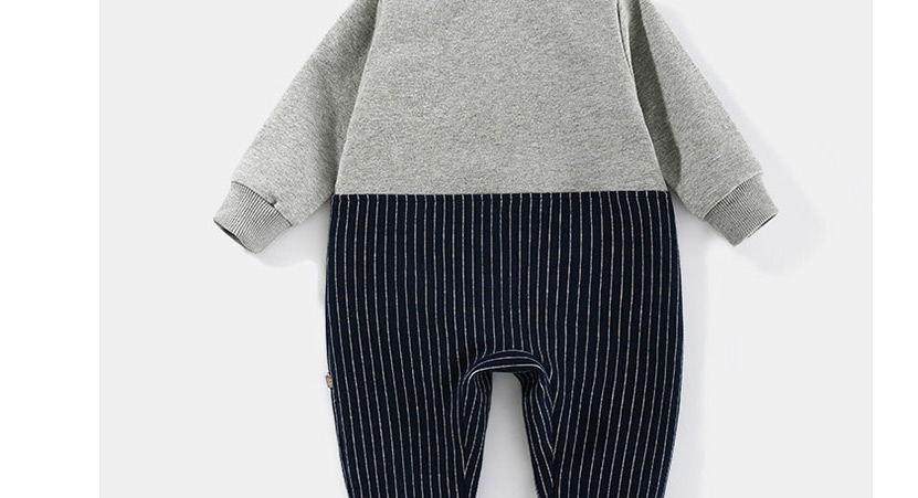 Fashion Grey Bow-knot Striped Lapel Baby Jumpsuit,Kids Clothing