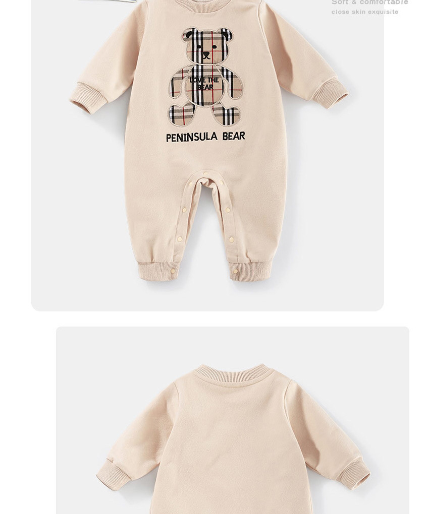 Fashion Apricot Cartoon Bear Round Neck Baby Onesies,Kids Clothing
