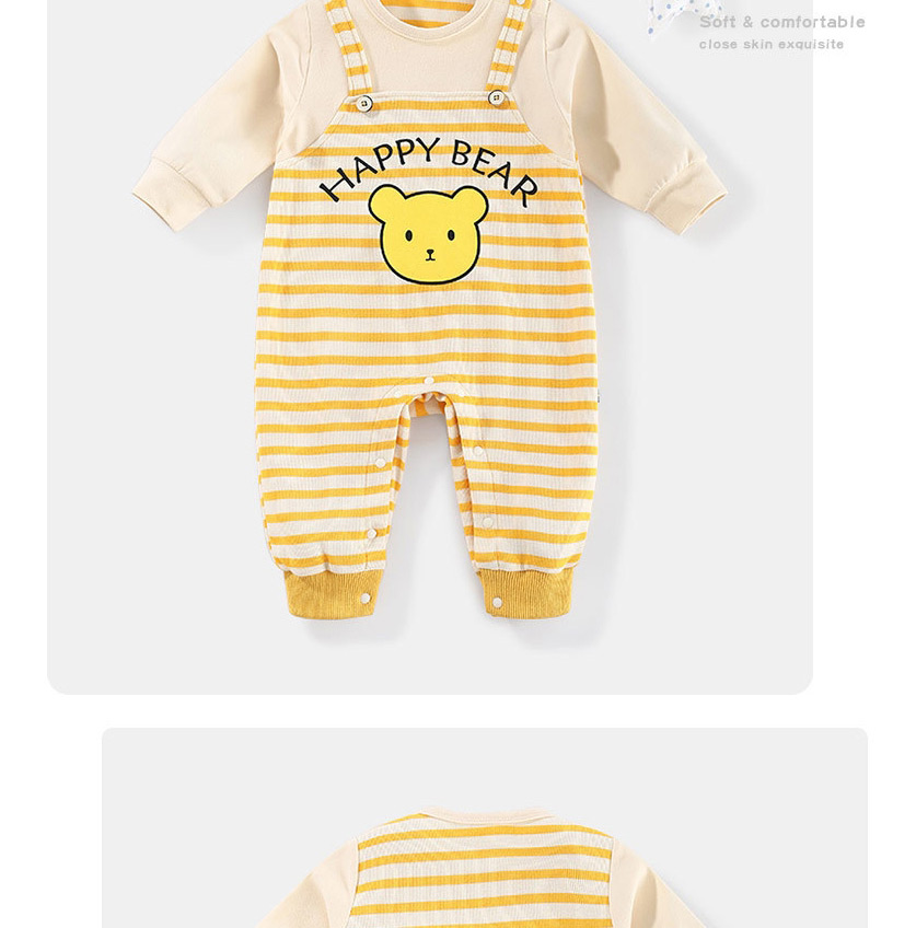 Fashion Apricot Printed Banana Stripe Baby Jumpsuit,Kids Clothing