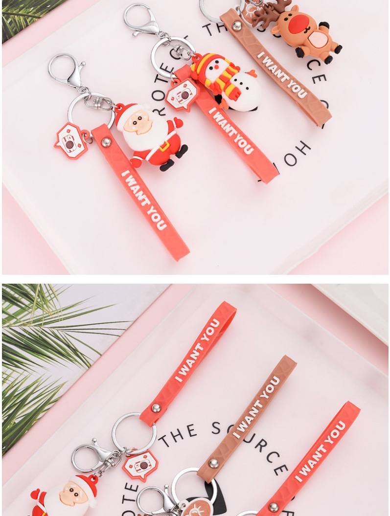 Fashion Elk + Brown Leather Rope Soft Christmas Deer Letter Strip Keychain,Household goods