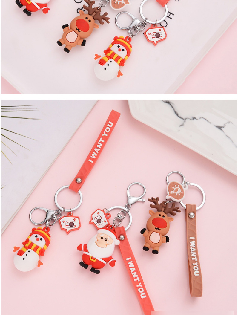 Fashion Elk + Brown Leather Rope Soft Christmas Deer Letter Strip Keychain,Household goods