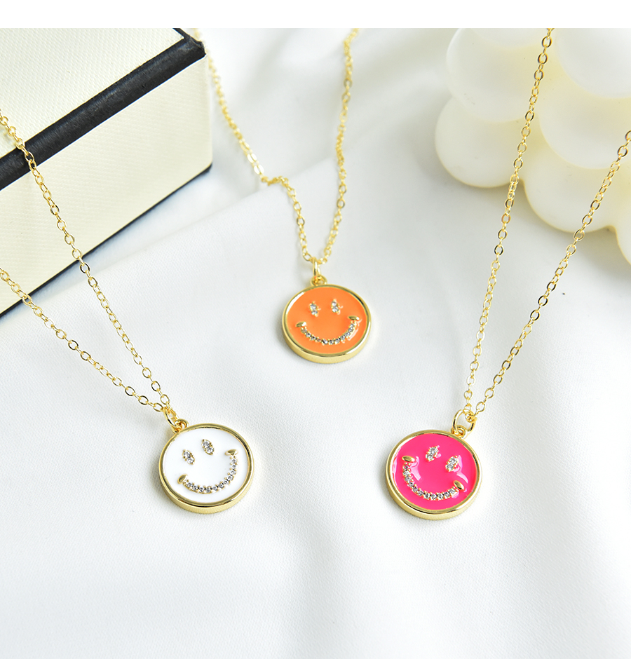 Fashion Yellow Copper Inlaid Zircon Drip Oil Smiley Face Necklace,Necklaces
