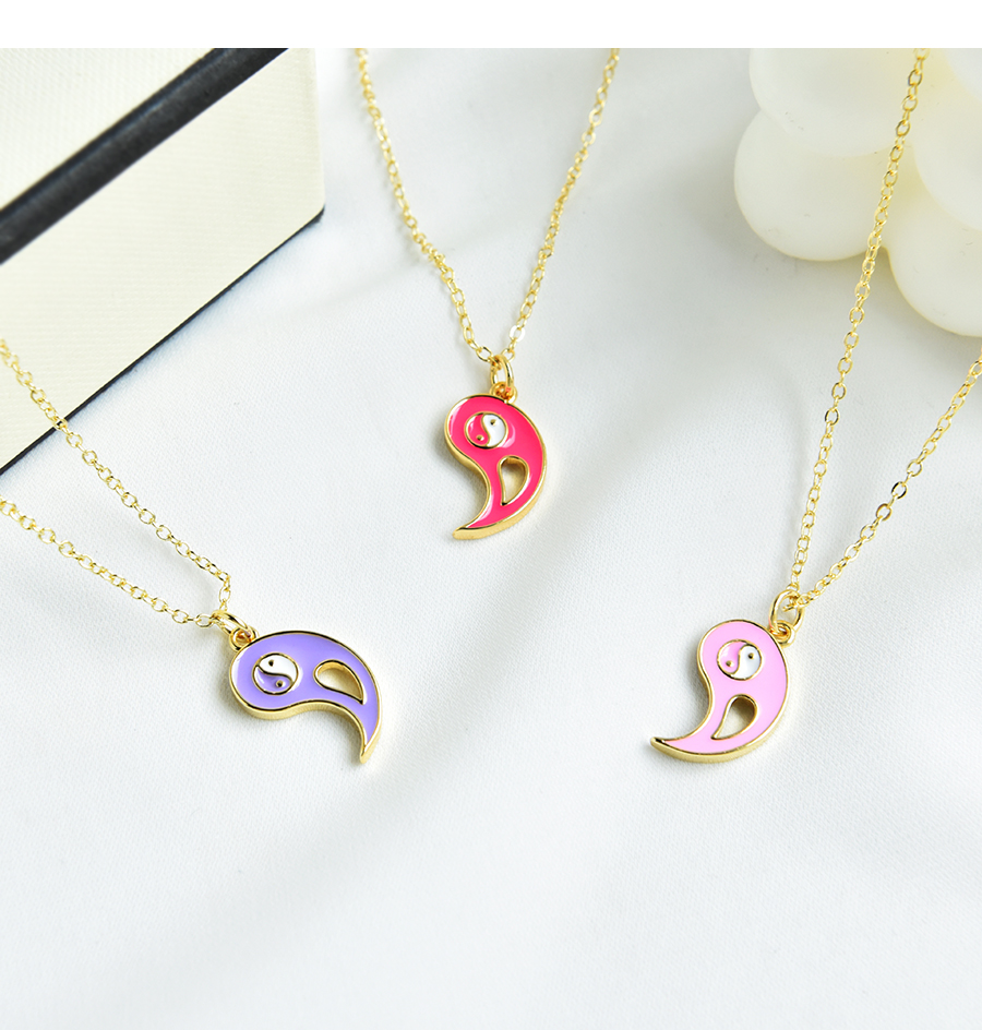 Fashion Pink Copper Drop Oil Crescent And Gossip Necklace,Necklaces