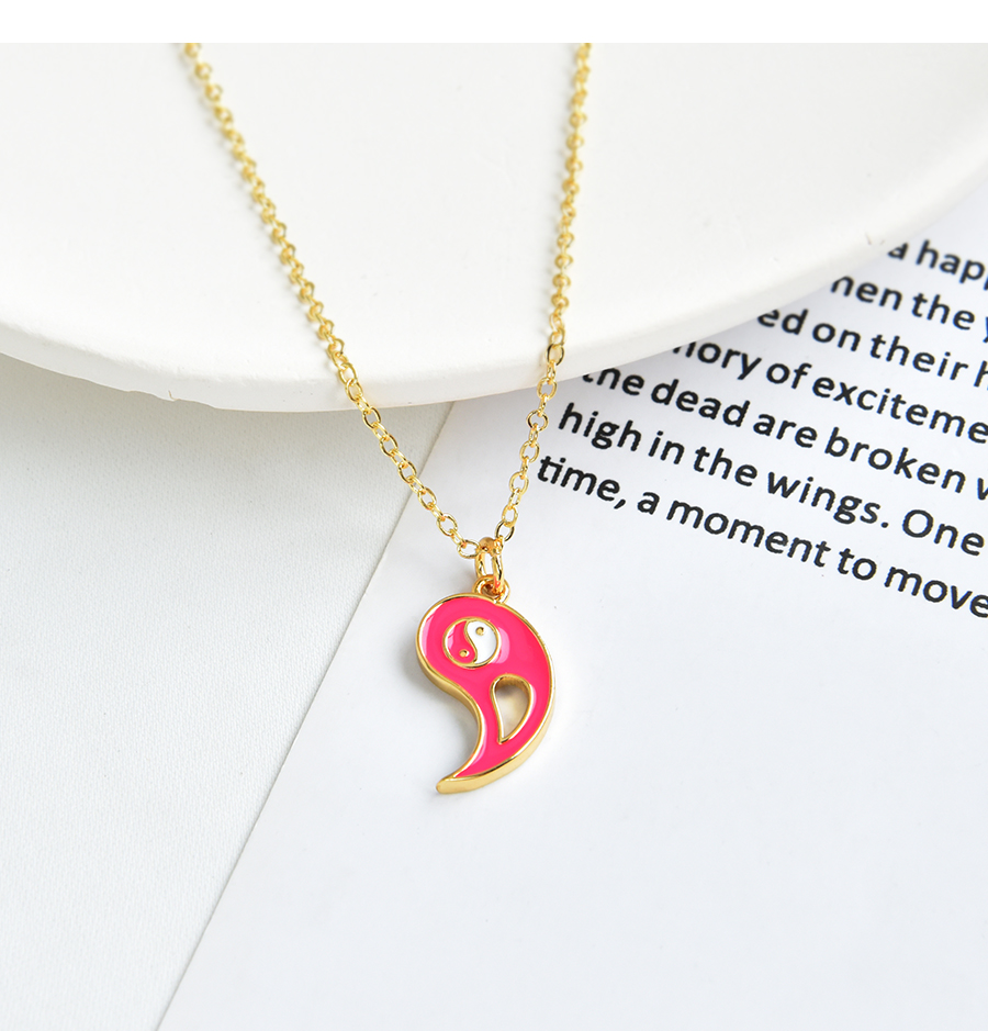 Fashion Pink Copper Drop Oil Crescent And Gossip Necklace,Necklaces