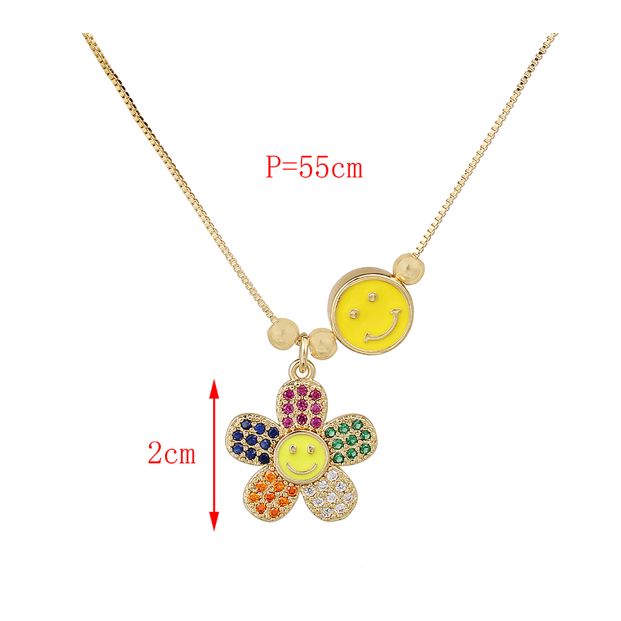 Fashion Yellow Copper Inlaid Zircon Drop Oil Smiley Flower Necklace,Necklaces