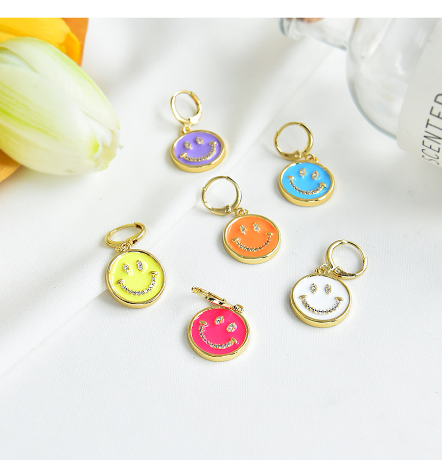 Fashion Yellow Copper Inlaid Zircon Earrings With Smiley Face,Earrings
