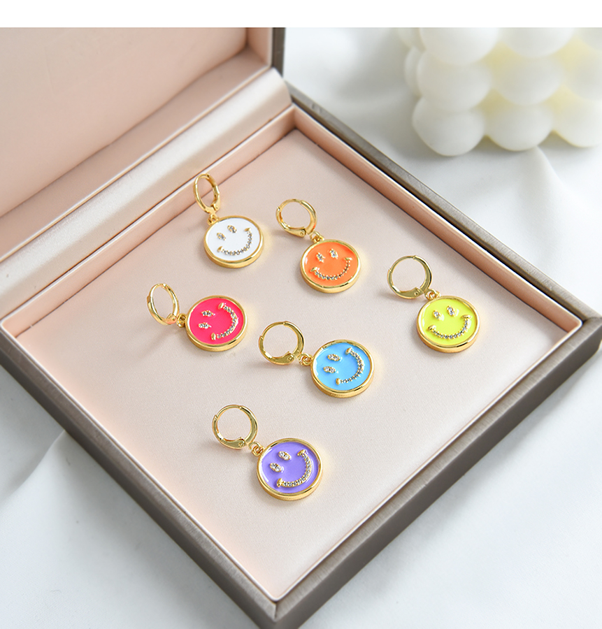 Fashion Yellow Copper Inlaid Zircon Earrings With Smiley Face,Earrings