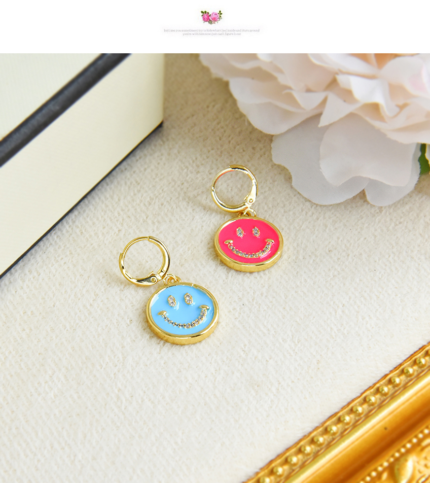 Fashion Purple Copper Inlaid Zircon Earrings With Smiley Face,Earrings
