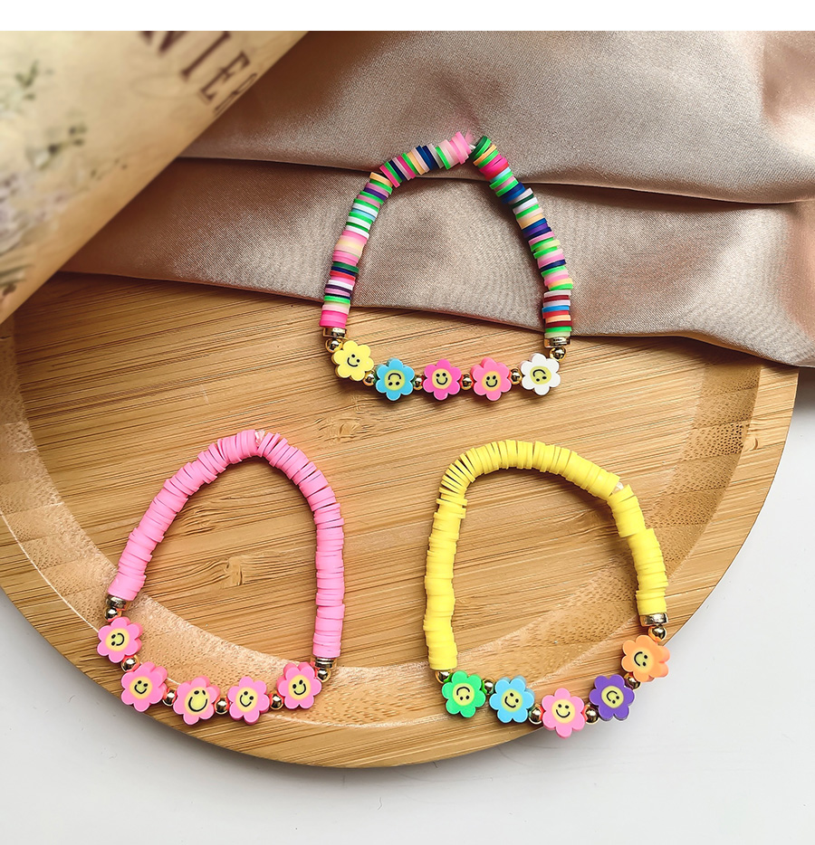 Fashion Pink Soft Ceramic Alloy Flower Smiley Bracelet,Beaded Bracelet