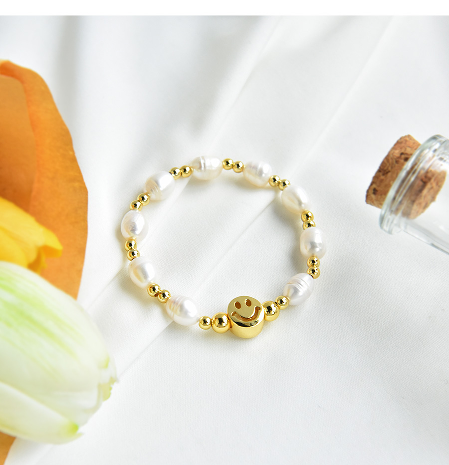 Fashion Gold Color Copper Beaded Round Smiley Face Bracelet,Bracelets