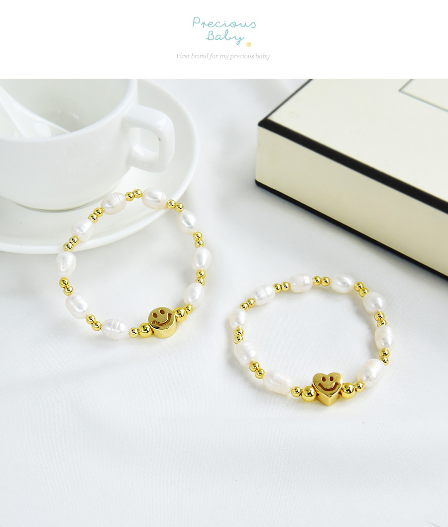 Fashion Gold Color Copper Beaded Round Smiley Face Bracelet,Bracelets