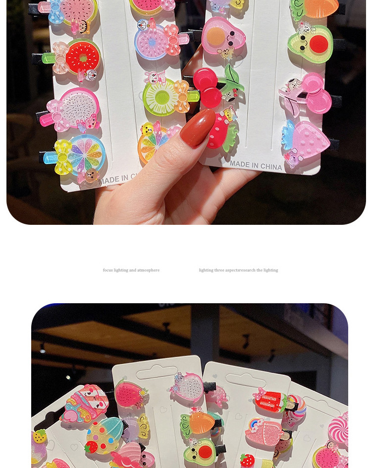 Fashion Little Girl 10-piece Set Cartoon Lollipop Fruit Bow Tie Geometric Hairpin Set,Jewelry Sets