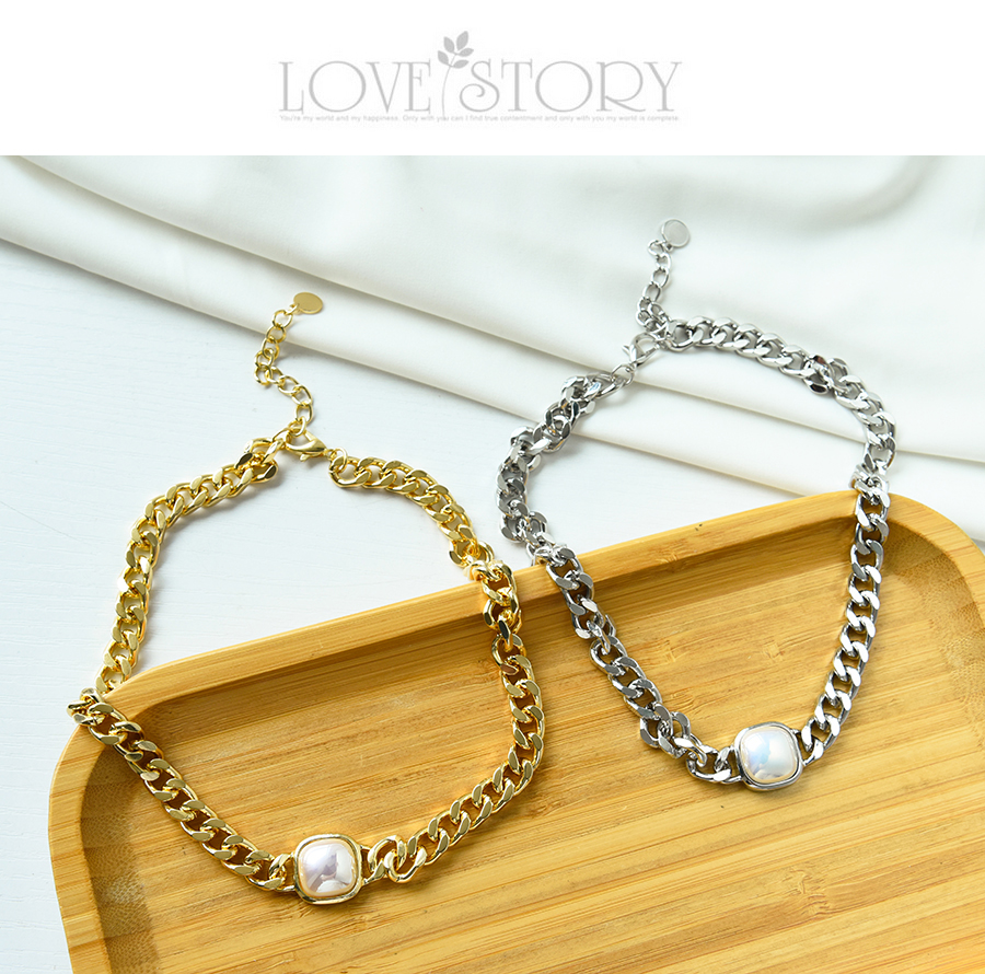 Fashion Silver Alloy Chain Square Pearl Necklace,Pendants