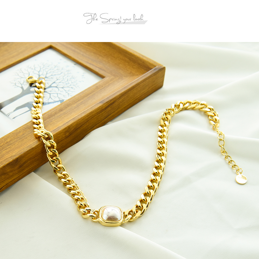 Fashion Golden Alloy Chain Square Pearl Necklace,Pendants