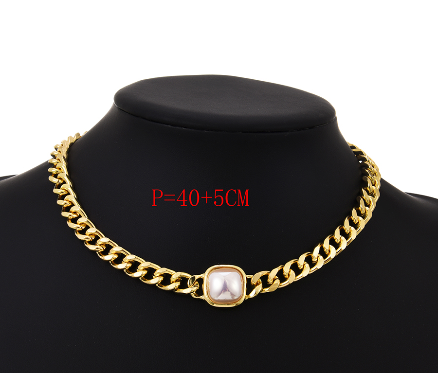 Fashion Golden Alloy Chain Square Pearl Necklace,Pendants