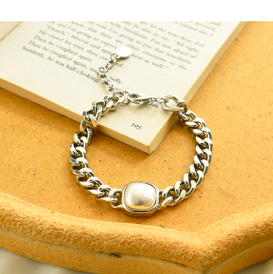 Fashion Silver Alloy Chain Square Pearl Bracelet,Pendants