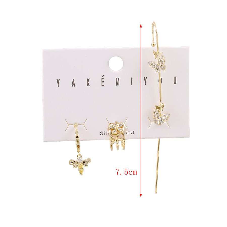 Fashion Golden Copper Inlaid Zircon Bee Butterfly Earrings 3-piece Set,Earring Set