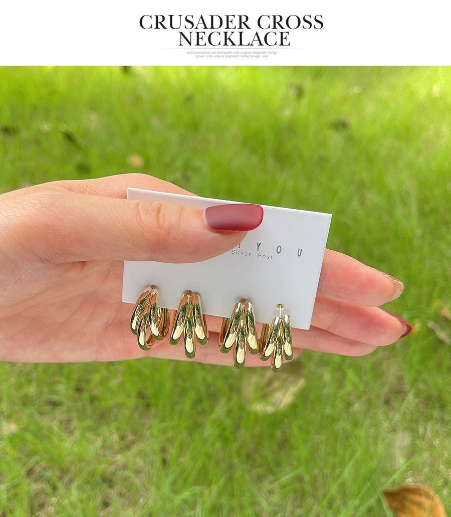 Fashion Golden 4-piece Set Of Copper Inlaid Zircon Geometric Earrings,Earring Set
