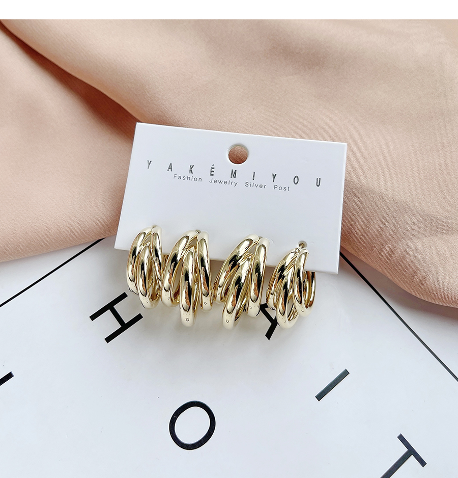 Fashion Golden 4-piece Set Of Copper Inlaid Zircon Geometric Earrings,Earring Set