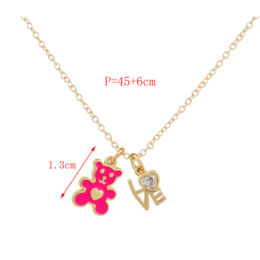 Fashion Purple Copper Inlaid Zircon Oil Dripping Bear Letter Love Necklace,Necklaces